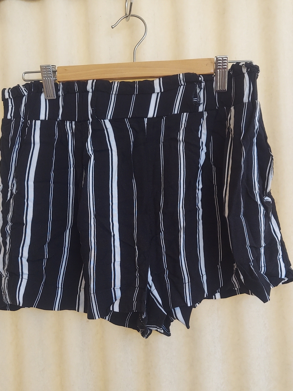 Women's Black & White Striped High-Waist Athletic Shorts